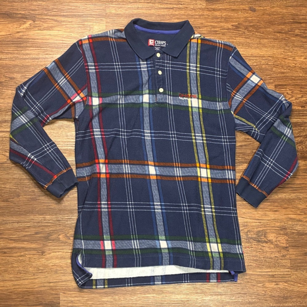 Vintage Chaps Ralph Lauren Plaid Polo Shirt Mens XL Long Sleeve 90s Preppy
